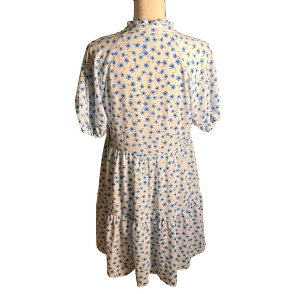 CeCe Womens Blue Floral Babydoll Puff Sleeve Dress Size S Tiered skirt Vacation - Picture 8 of 13